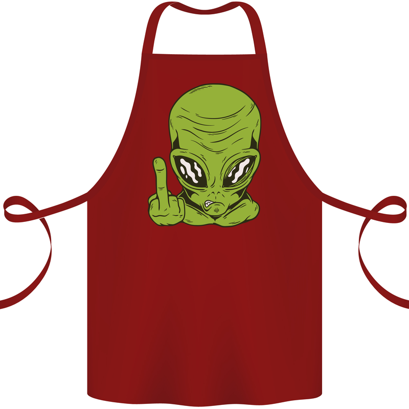 Angry Alien Finger Flip Funny Offensive Cotton Apron 100% Organic Maroon