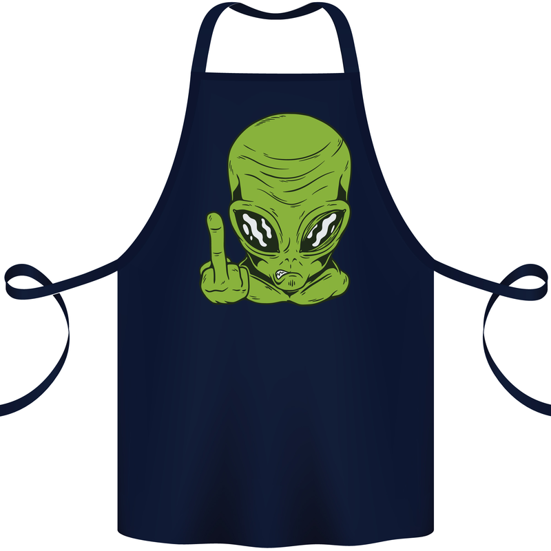 Angry Alien Finger Flip Funny Offensive Cotton Apron 100% Organic Navy Blue