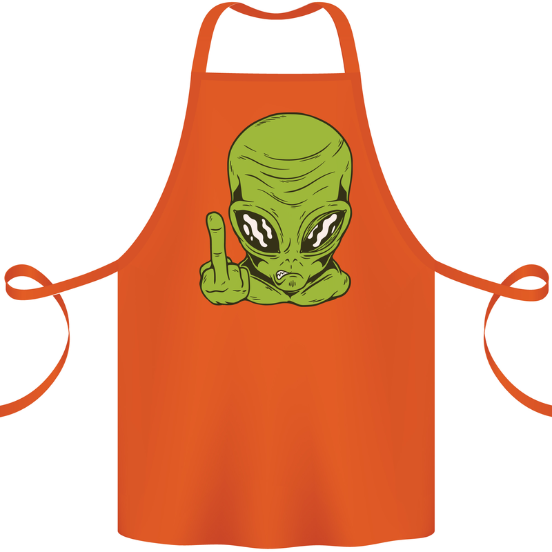 Angry Alien Finger Flip Funny Offensive Cotton Apron 100% Organic Orange
