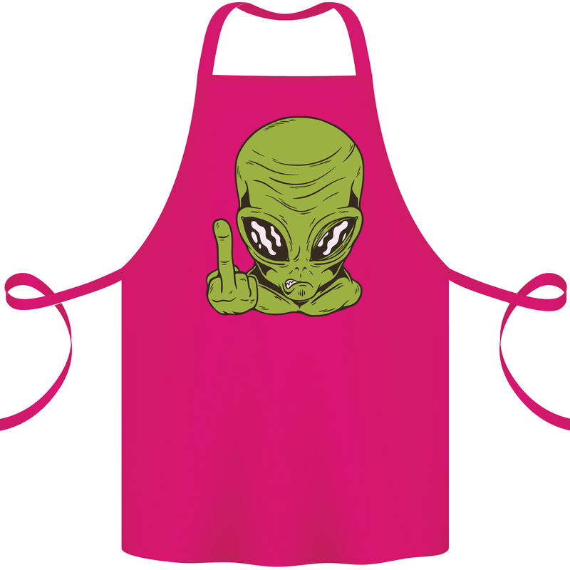 Angry Alien Finger Flip Funny Offensive Cotton Apron 100% Organic Pink
