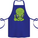 Angry Alien Finger Flip Funny Offensive Cotton Apron 100% Organic Royal Blue