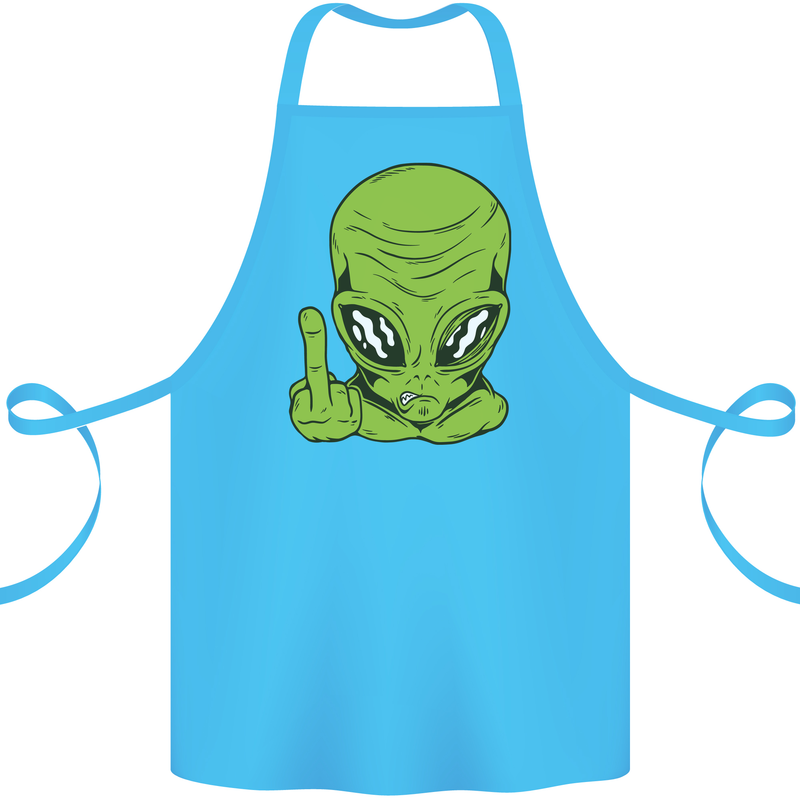 Angry Alien Finger Flip Funny Offensive Cotton Apron 100% Organic Turquoise