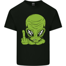 Angry Alien Finger Flip Funny Offensive Kids T-Shirt Childrens Black
