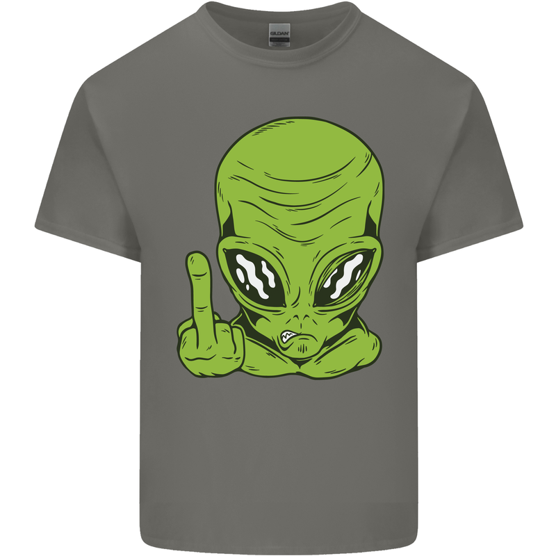 Angry Alien Finger Flip Funny Offensive Kids T-Shirt Childrens Charcoal