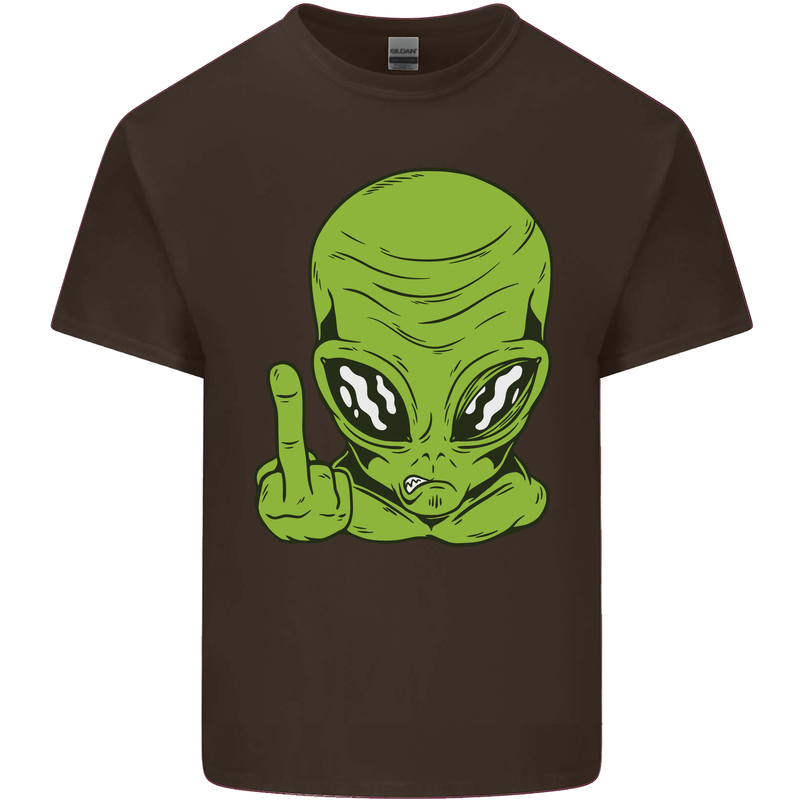 Angry Alien Finger Flip Funny Offensive Kids T-Shirt Childrens Chocolate
