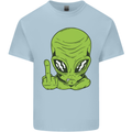 Angry Alien Finger Flip Funny Offensive Kids T-Shirt Childrens Light Blue