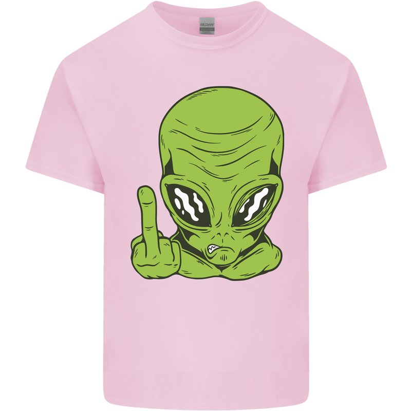 Angry Alien Finger Flip Funny Offensive Kids T-Shirt Childrens Light Pink