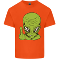 Angry Alien Finger Flip Funny Offensive Kids T-Shirt Childrens Orange