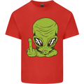 Angry Alien Finger Flip Funny Offensive Kids T-Shirt Childrens Red