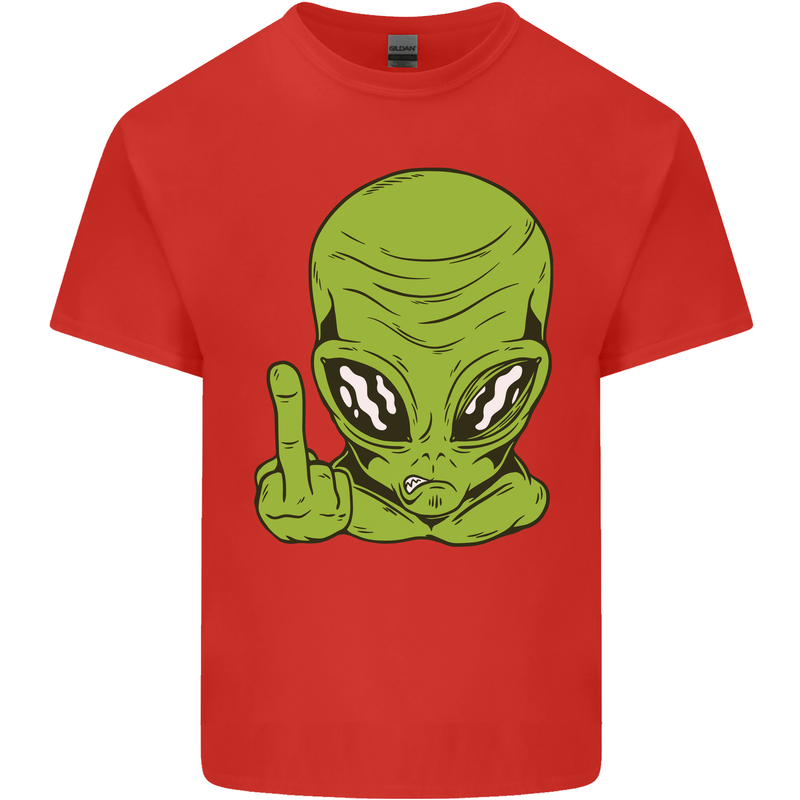 Angry Alien Finger Flip Funny Offensive Kids T-Shirt Childrens Red
