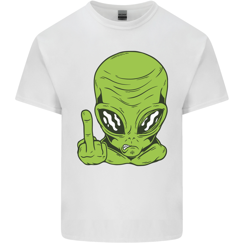 Angry Alien Finger Flip Funny Offensive Kids T-Shirt Childrens White