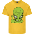 Angry Alien Finger Flip Funny Offensive Kids T-Shirt Childrens Yellow