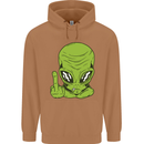 Angry Alien Finger Flip Funny Offensive Mens 80% Cotton Hoodie Caramel Latte
