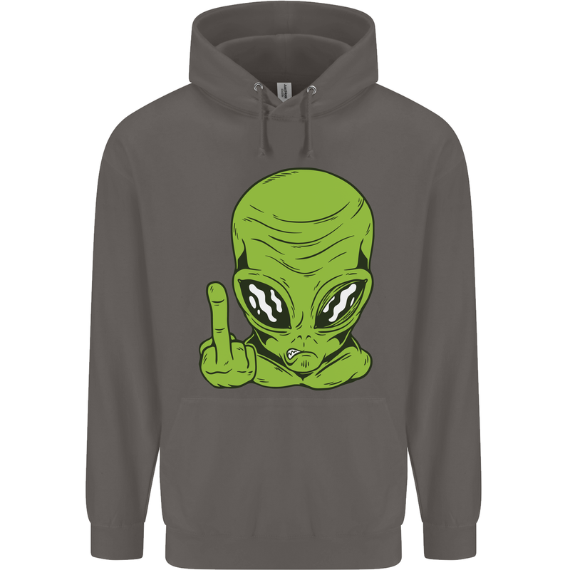 Angry Alien Finger Flip Funny Offensive Mens 80% Cotton Hoodie Charcoal