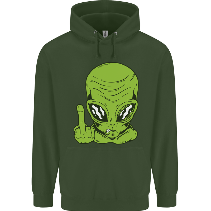 Angry Alien Finger Flip Funny Offensive Mens 80% Cotton Hoodie Forest Green