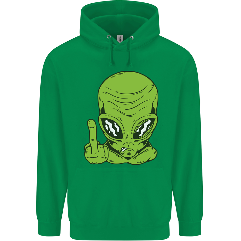 Angry Alien Finger Flip Funny Offensive Mens 80% Cotton Hoodie Irish Green