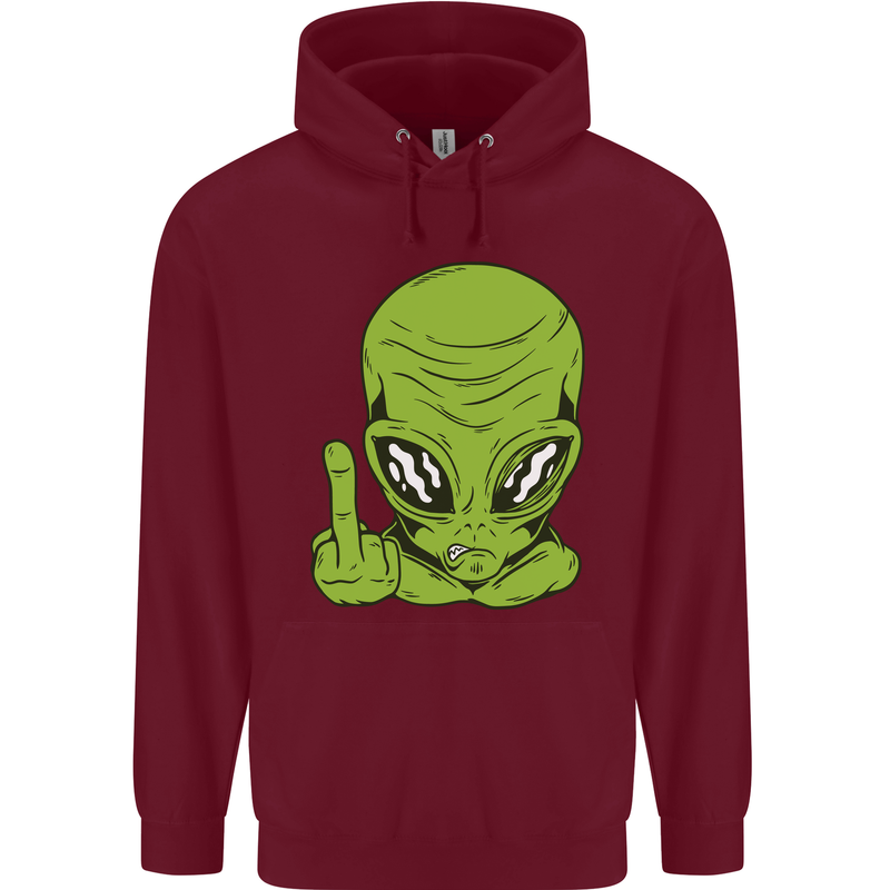 Angry Alien Finger Flip Funny Offensive Mens 80% Cotton Hoodie Maroon