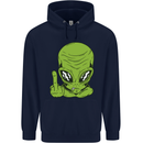 Angry Alien Finger Flip Funny Offensive Mens 80% Cotton Hoodie Navy Blue