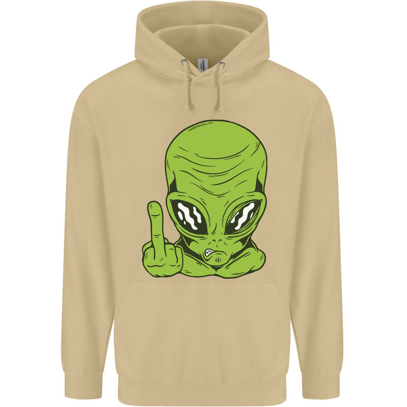 Angry Alien Finger Flip Funny Offensive Mens 80% Cotton Hoodie Sand