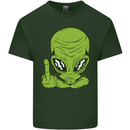 Angry Alien Finger Flip Funny Offensive Mens Cotton T-Shirt Tee Top Forest Green