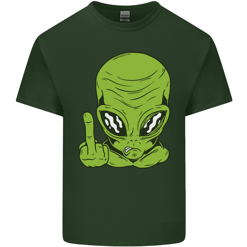 Angry Alien Finger Flip Funny Offensive Mens Cotton T-Shirt Tee Top Forest Green
