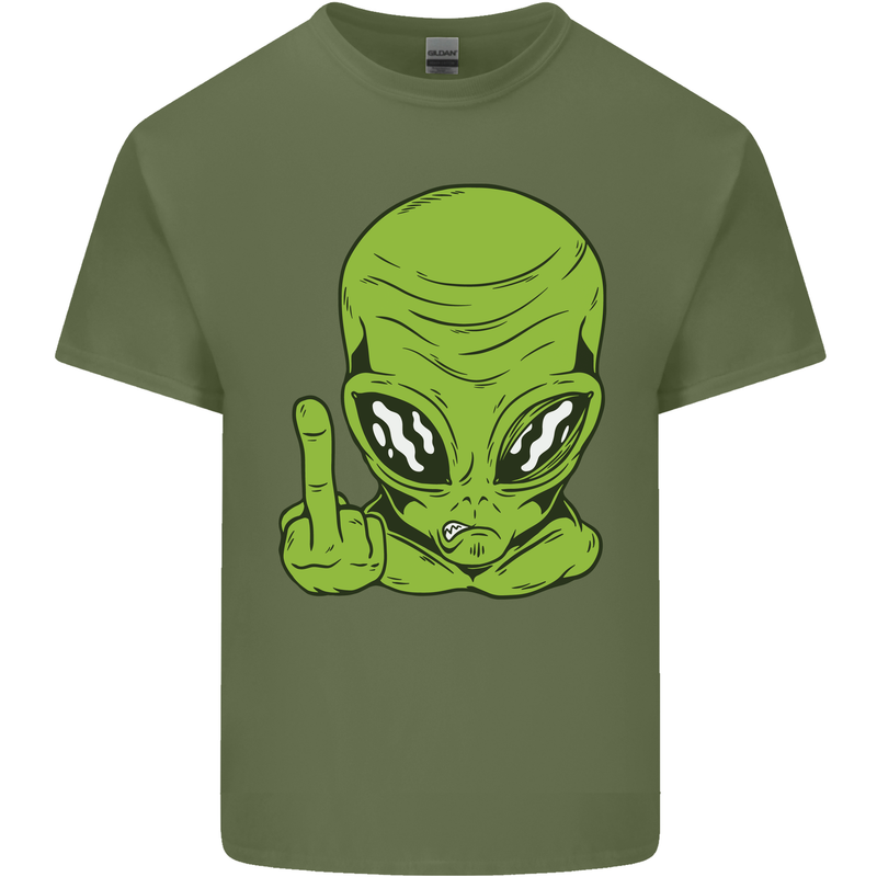 Angry Alien Finger Flip Funny Offensive Mens Cotton T-Shirt Tee Top Military Green