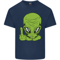 Angry Alien Finger Flip Funny Offensive Mens Cotton T-Shirt Tee Top Navy Blue