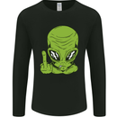 Angry Alien Finger Flip Funny Offensive Mens Long Sleeve T-Shirt Black