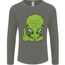 Angry Alien Finger Flip Funny Offensive Mens Long Sleeve T-Shirt Charcoal