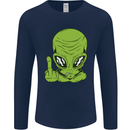 Angry Alien Finger Flip Funny Offensive Mens Long Sleeve T-Shirt Navy Blue
