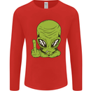 Angry Alien Finger Flip Funny Offensive Mens Long Sleeve T-Shirt Red