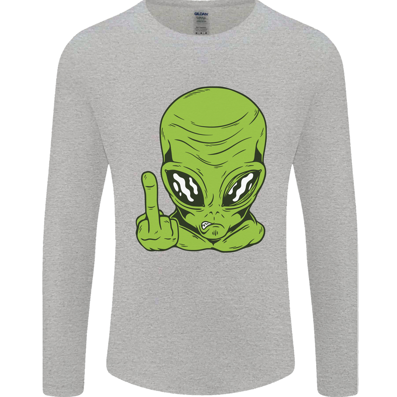 Angry Alien Finger Flip Funny Offensive Mens Long Sleeve T-Shirt Sports Grey