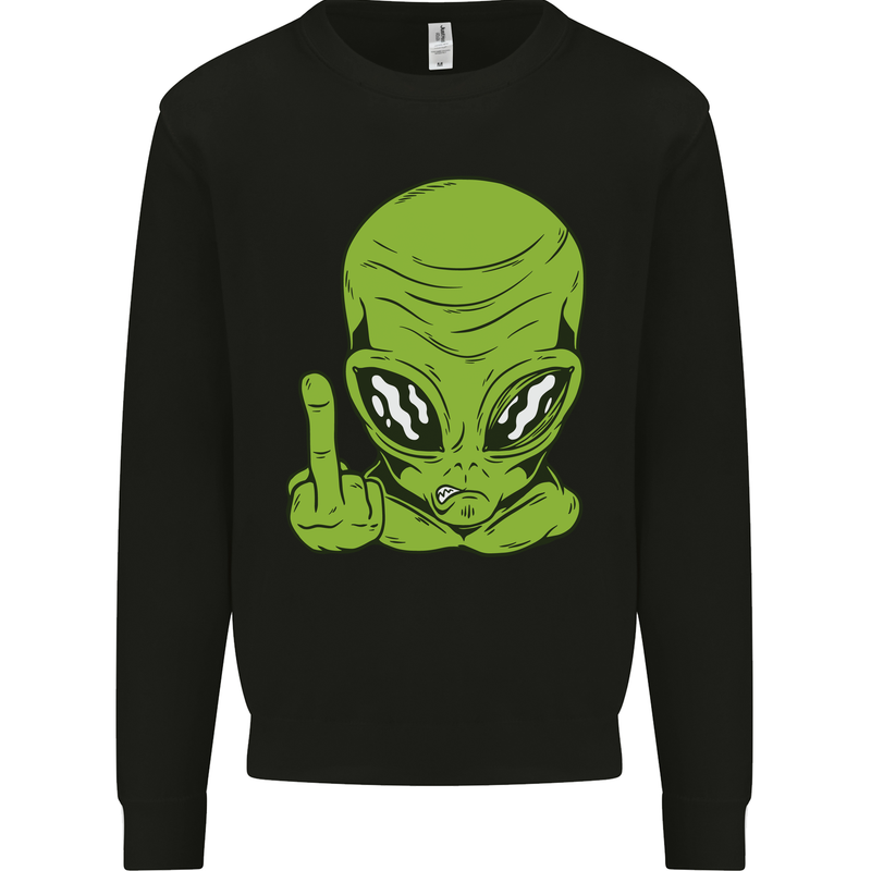 Angry Alien Finger Flip Funny Offensive Mens Sweatshirt Jumper Black