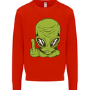 Angry Alien Finger Flip Funny Offensive Mens Sweatshirt Jumper Bright Red
