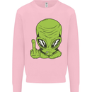 Angry Alien Finger Flip Funny Offensive Mens Sweatshirt Jumper Light Pink