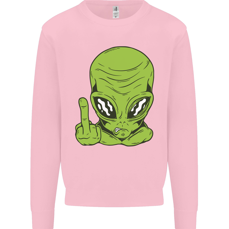 Angry Alien Finger Flip Funny Offensive Mens Sweatshirt Jumper Light Pink