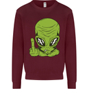 Angry Alien Finger Flip Funny Offensive Mens Sweatshirt Jumper Maroon