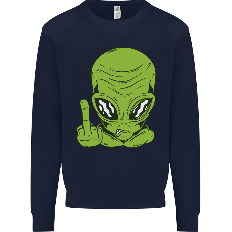 Angry Alien Finger Flip Funny Offensive Mens Sweatshirt Jumper Navy Blue