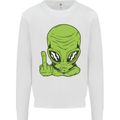 Angry Alien Finger Flip Funny Offensive Mens Sweatshirt Jumper White