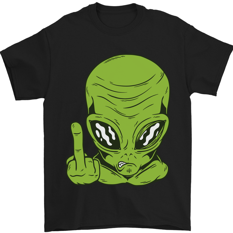 Angry Alien Finger Flip Funny Offensive Mens T-Shirt Cotton Gildan Black