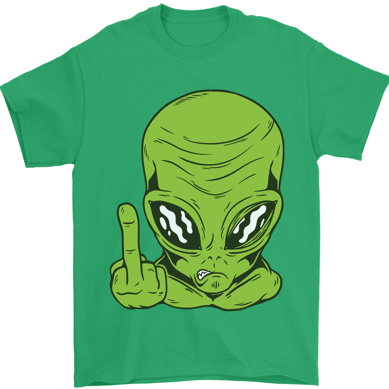 Angry Alien Finger Flip Funny Offensive Mens T-Shirt Cotton Gildan Irish Green