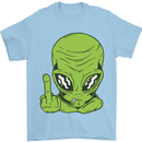 Angry Alien Finger Flip Funny Offensive Mens T-Shirt Cotton Gildan Light Blue