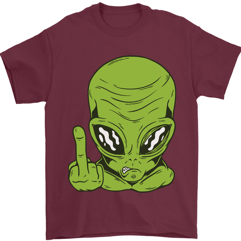 Angry Alien Finger Flip Funny Offensive Mens T-Shirt Cotton Gildan Maroon