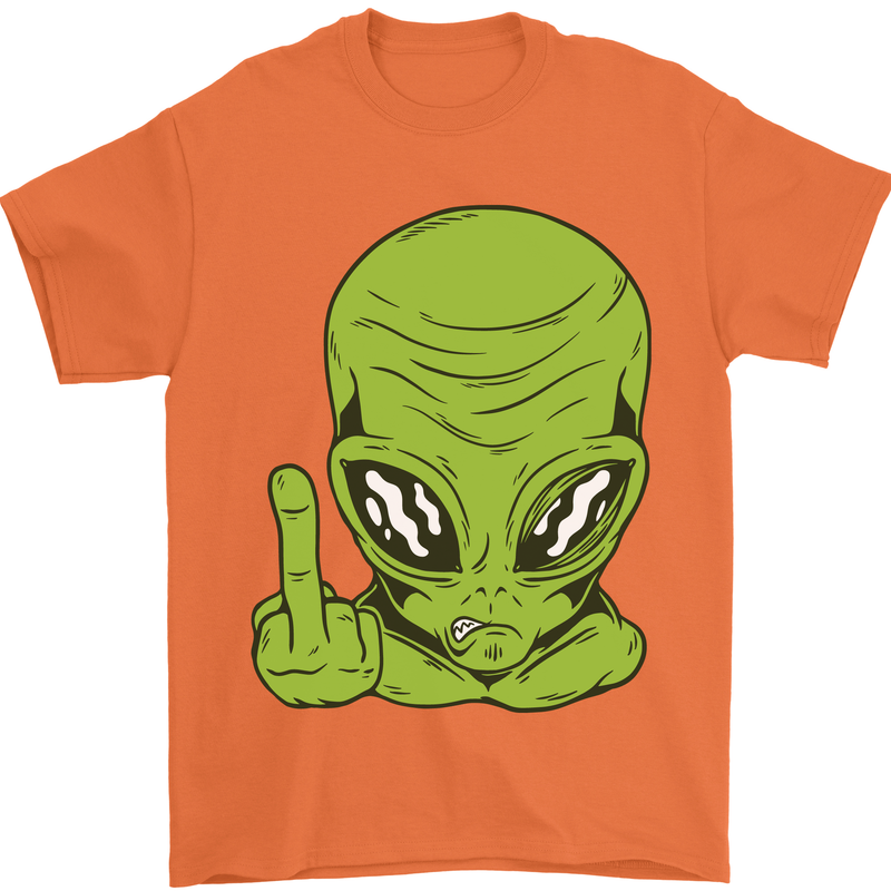 Angry Alien Finger Flip Funny Offensive Mens T-Shirt Cotton Gildan Orange
