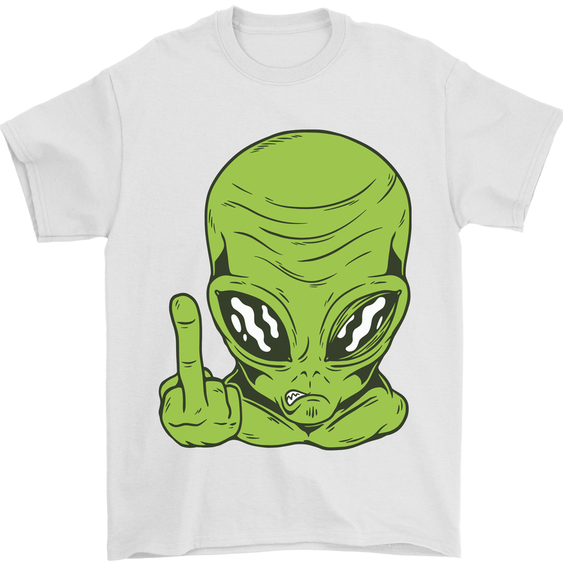 Angry Alien Finger Flip Funny Offensive Mens T-Shirt Cotton Gildan White