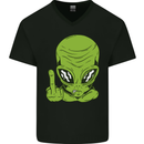 Angry Alien Finger Flip Funny Offensive Mens V-Neck Cotton T-Shirt Black