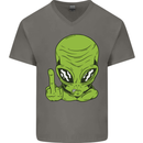 Angry Alien Finger Flip Funny Offensive Mens V-Neck Cotton T-Shirt Charcoal