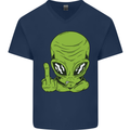 Angry Alien Finger Flip Funny Offensive Mens V-Neck Cotton T-Shirt Navy Blue