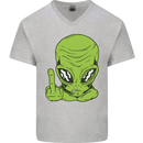 Angry Alien Finger Flip Funny Offensive Mens V-Neck Cotton T-Shirt Sports Grey