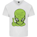 Angry Alien Finger Flip Funny Offensive Mens V-Neck Cotton T-Shirt White